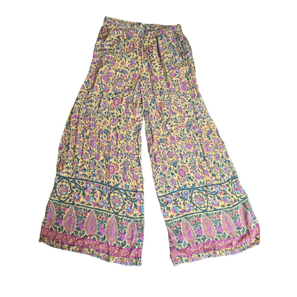 Cynthia Rowley Boho Floral Paisley Wide Leg Palazzo Pants Mustard Yellow S